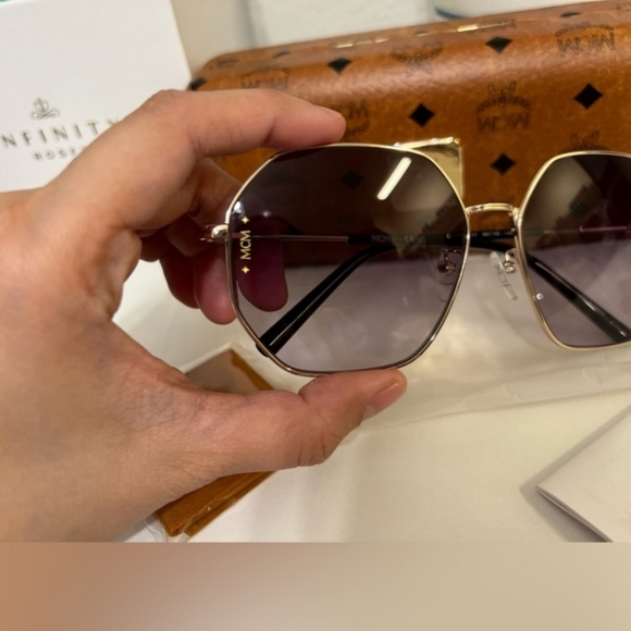 MCM Gold Frame Hexagonal Sunglasses with Gray Gradient Lenses main image 6